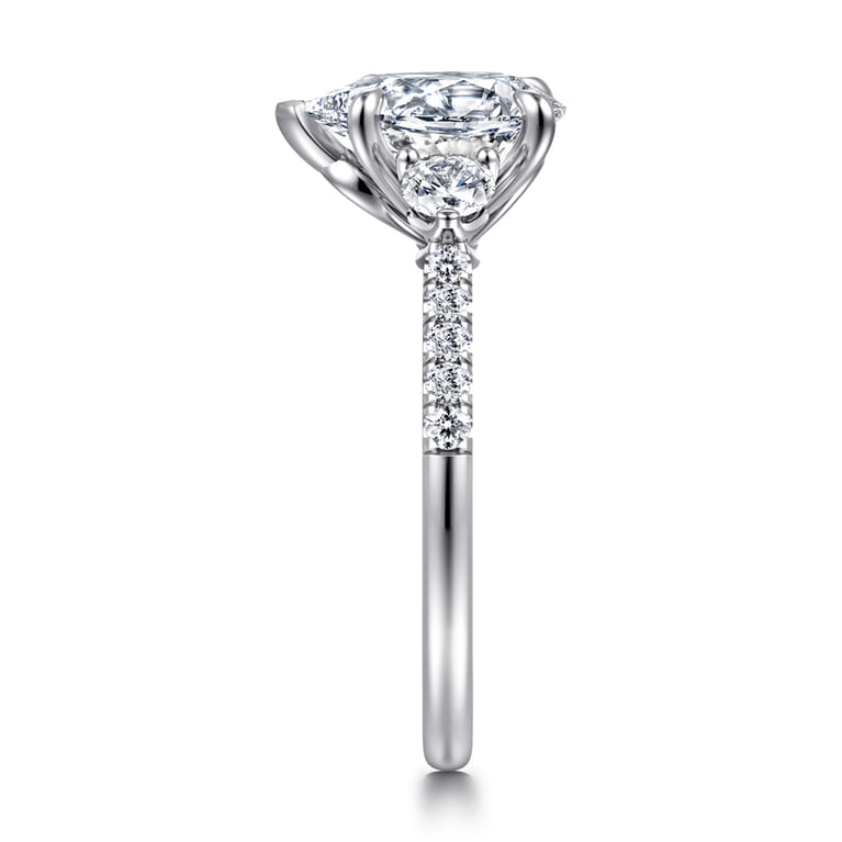 Moon - 14K White Gold Pear Shape Three Stone Lotus Diamond Engagement Ring - 0.4 ct - Shot 4