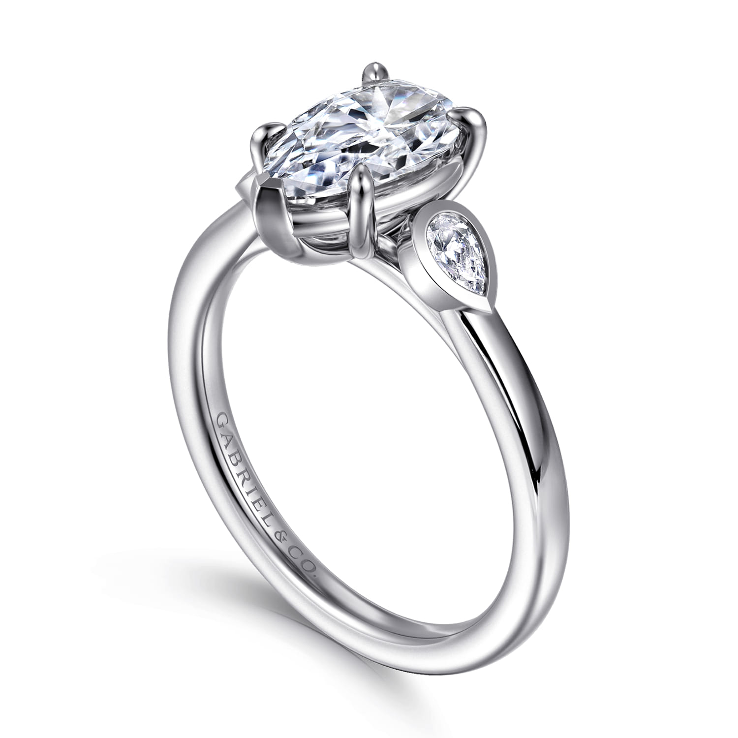 Ebony - 14K White Gold Pear Shape Three Stone Diamond Engagement Ring - 0.19 ct - Shot 3