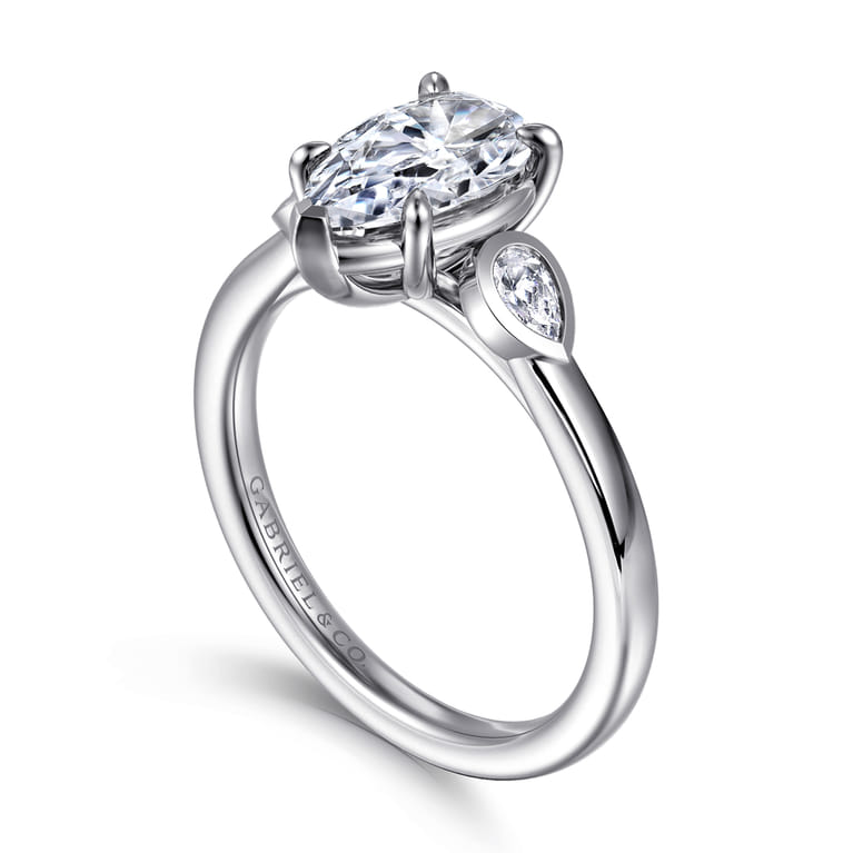 Ebony - 14K White Gold Pear Shape Three Stone Diamond Engagement Ring - 0.19 ct - Shot 3