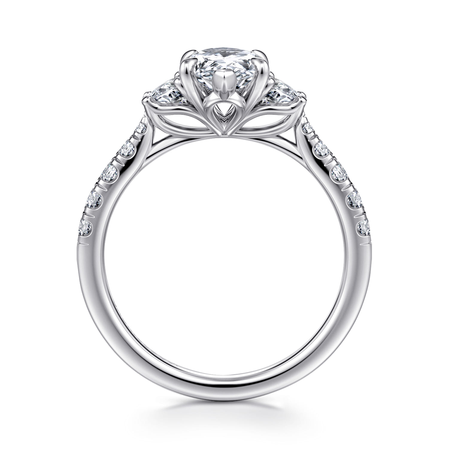 Dee - 14K White Gold Pear Shape Three Stone Lotus Diamond Engagement Ring - 0.6 ct - Shot 2