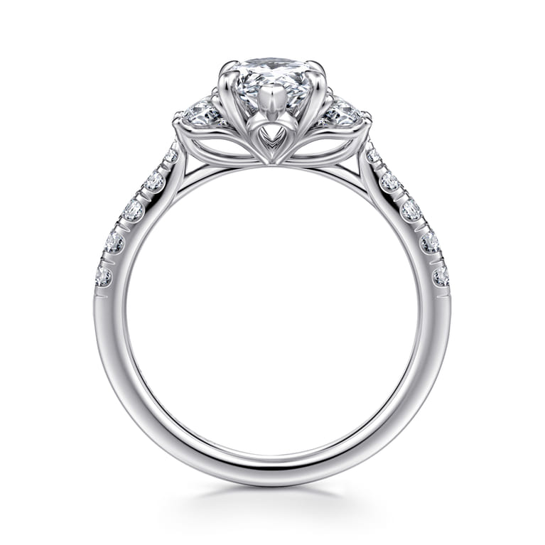 Dee - 14K White Gold Pear Shape Three Stone Lotus Diamond Engagement Ring - 0.6 ct - Shot 2