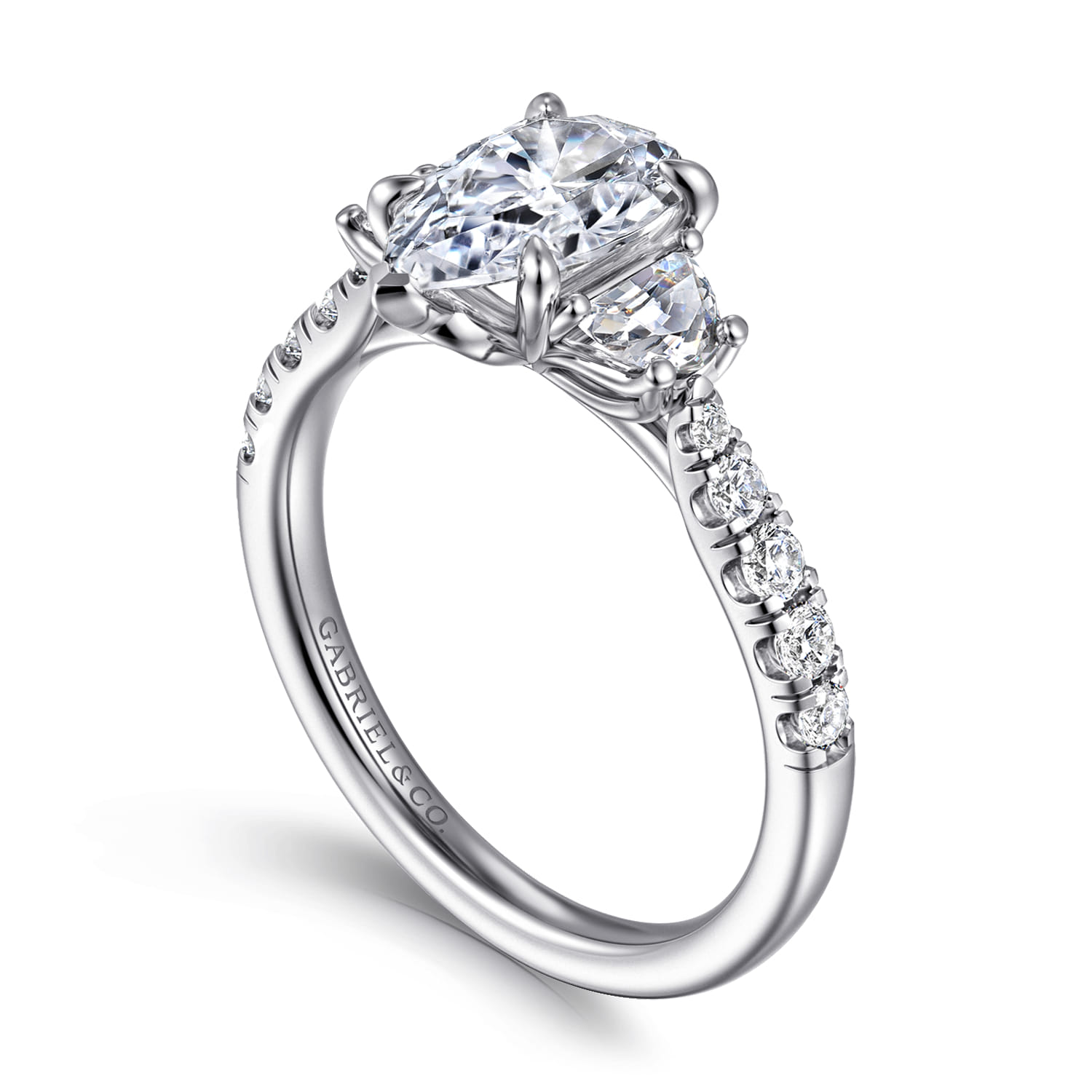 Dee - 14K White Gold Pear Shape Three Stone Lotus Diamond Engagement Ring - 0.6 ct - Shot 3