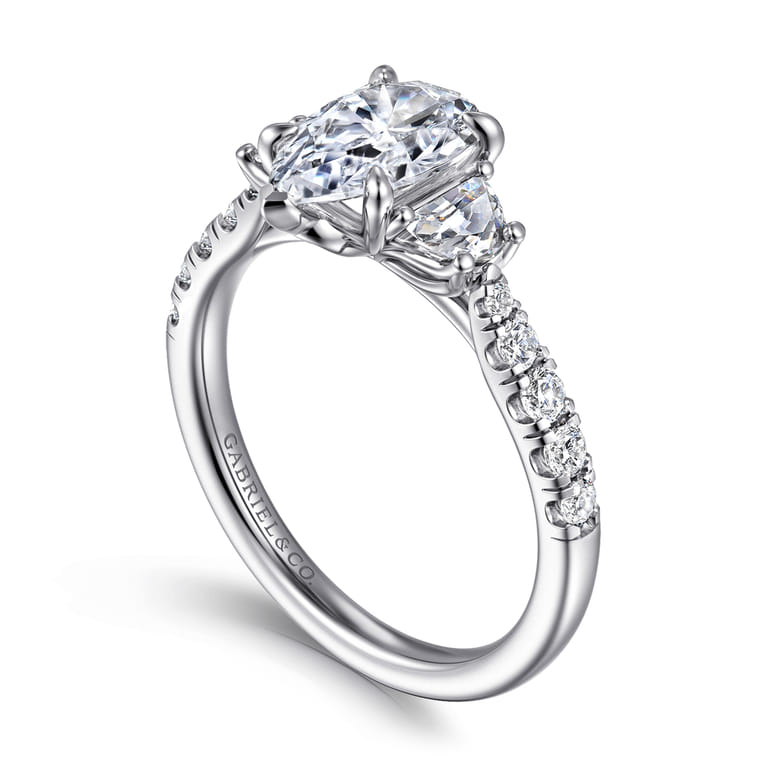 Dee - 14K White Gold Pear Shape Three Stone Lotus Diamond Engagement Ring - 0.6 ct - Shot 3