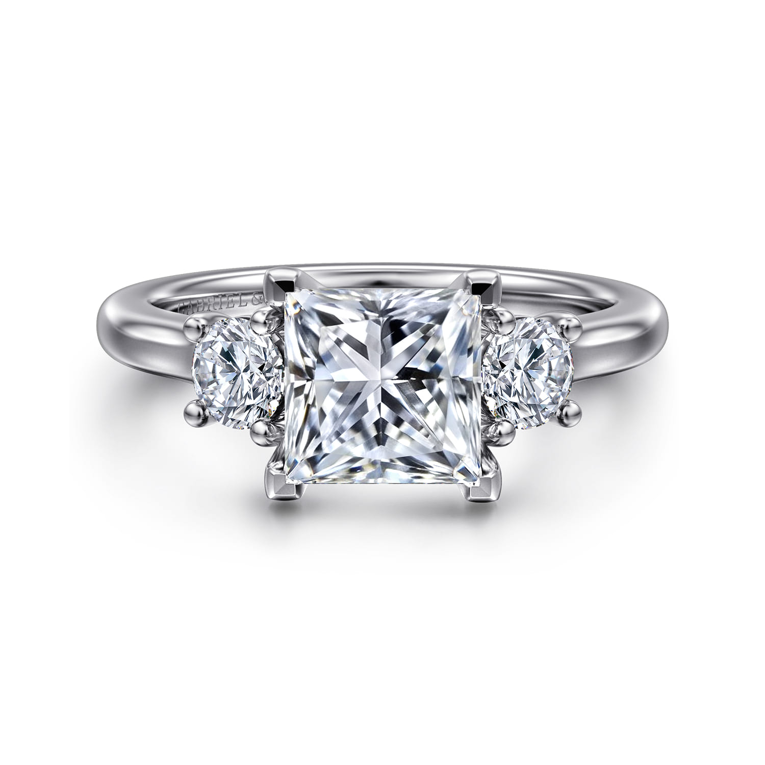 Sanaa - 14K White Gold Princess Cut 3 Stone Diamond Engagement Ring - 0.4 ct - Shot 1