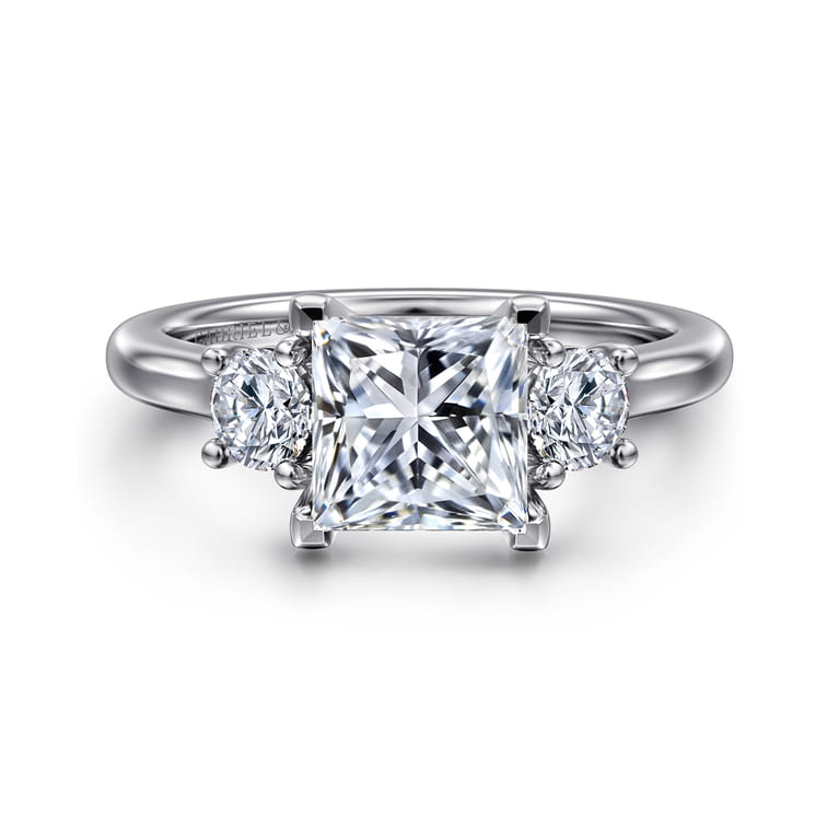 Sanaa - 14K White Gold Princess Cut 3 Stone Diamond Engagement Ring - 0.4 ct - Shot 1