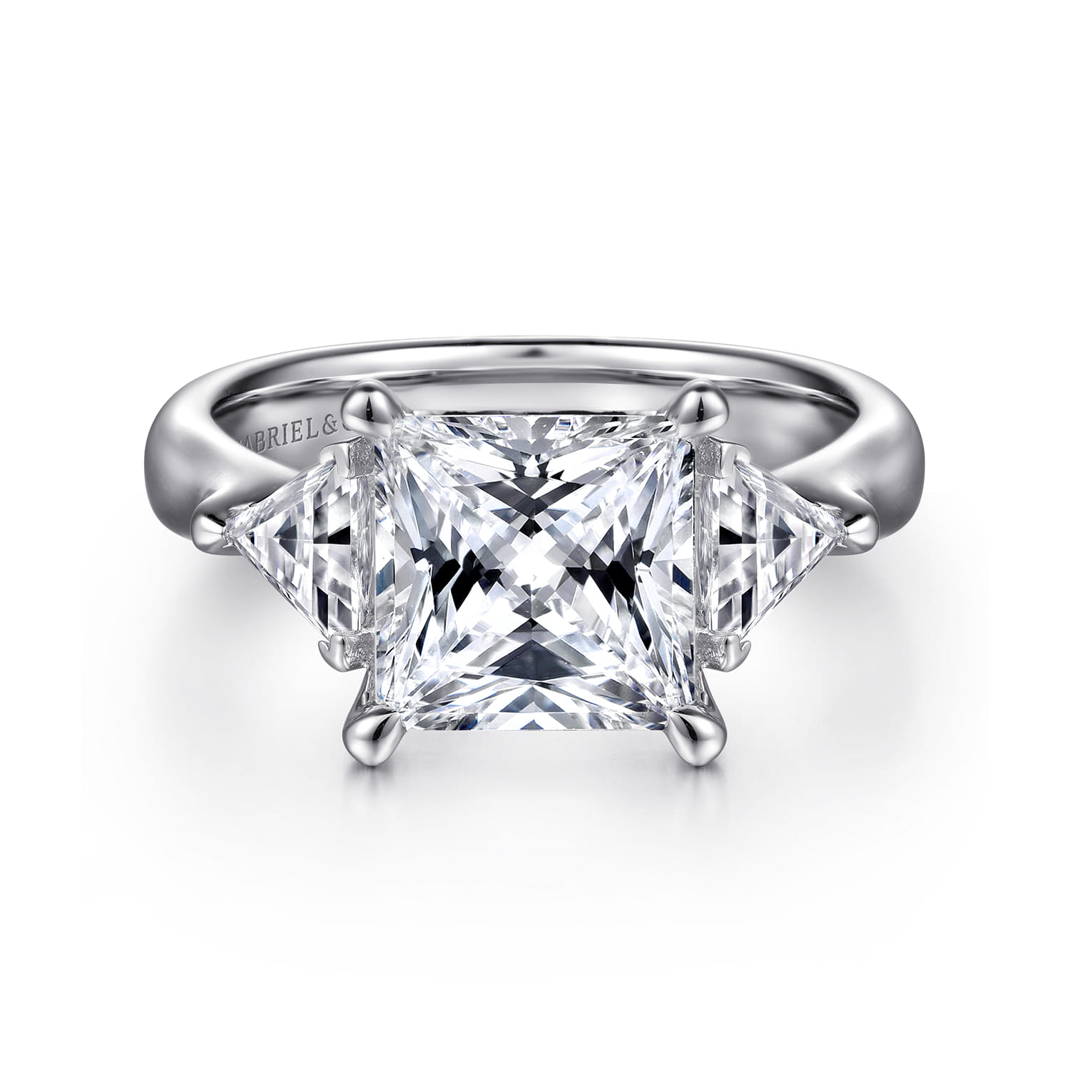 Meena - 14K White Gold Princess Cut Three Stone Diamond Engagement Ring - 0.44 ct - Shot 1