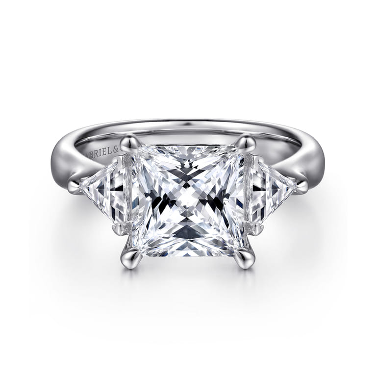Meena - 14K White Gold Princess Cut Three Stone Diamond Engagement Ring - 0.44 ct - Shot 1