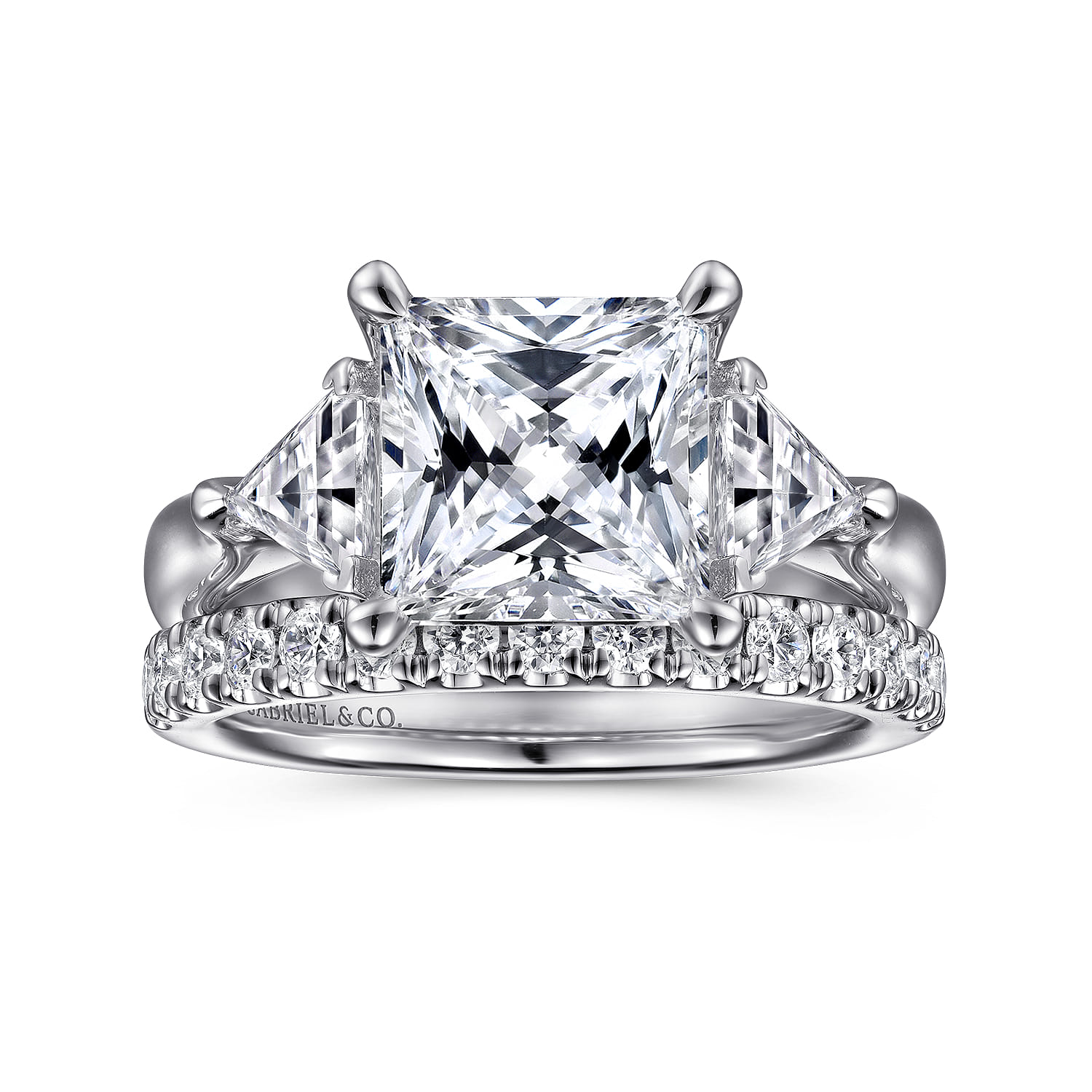 Meena - 14K White Gold Princess Cut Three Stone Diamond Engagement Ring - 0.44 ct - Shot 4