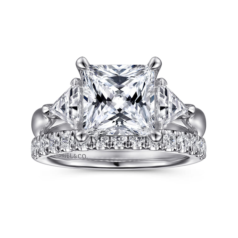 Meena - 14K White Gold Princess Cut Three Stone Diamond Engagement Ring - 0.44 ct - Shot 4