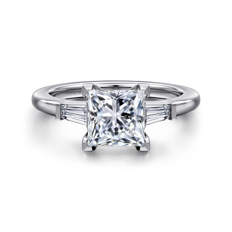 Acacia - 14K White Gold Princess Cut Three Stone Diamond Engagement Ring - 0.3 ct - Shot 1