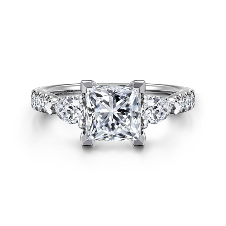 Abina - 14K White Gold Princess Cut Three Stone Diamond Engagement Ring - 0.75 ct - Shot 1