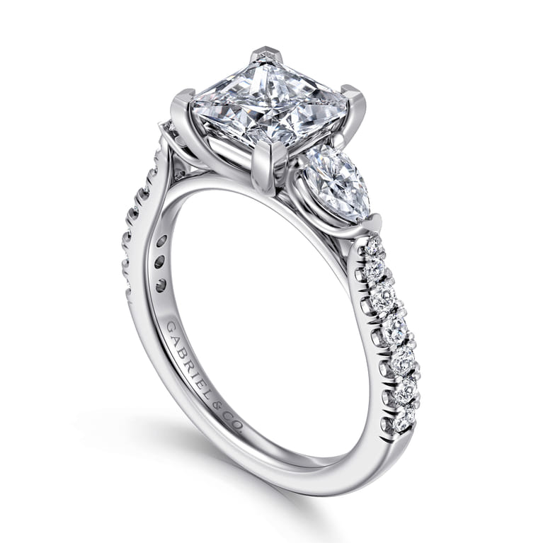 Abina - 14K White Gold Princess Cut Three Stone Diamond Engagement Ring - 0.75 ct - Shot 3