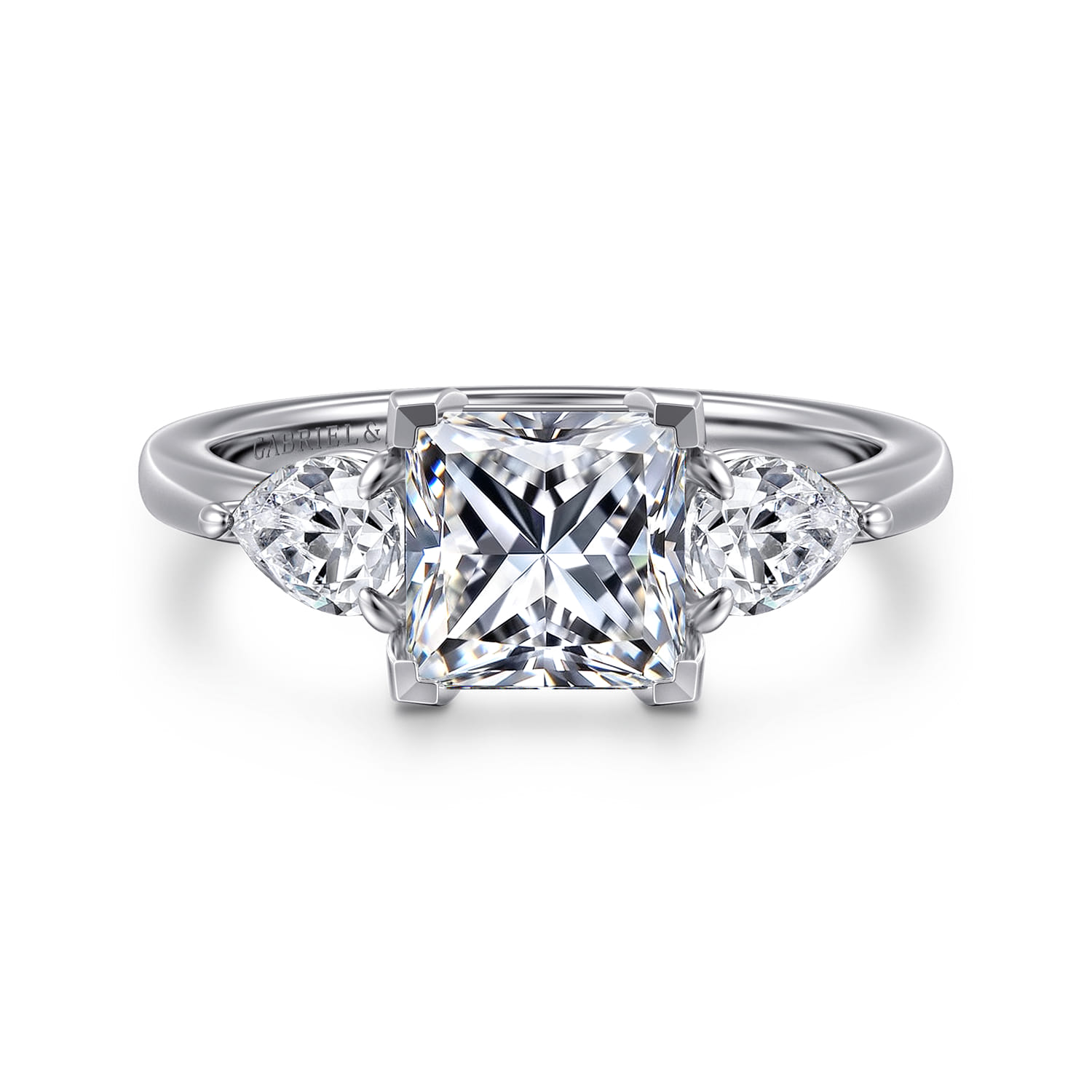 Adalia - 14K White Gold Princess Cut Three Stone Diamond Engagement Ring - 0.6 ct - Shot 1