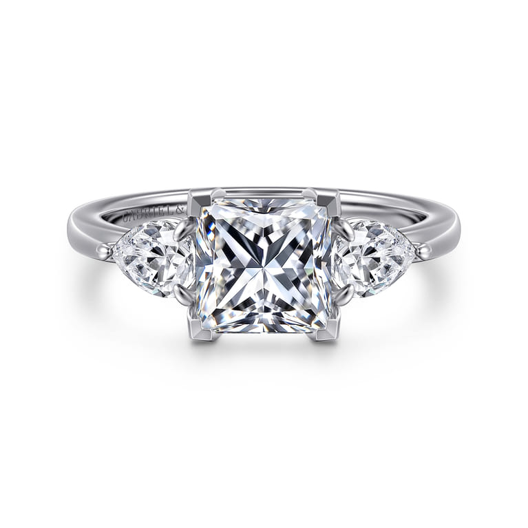 Adalia - 14K White Gold Princess Cut Three Stone Diamond Engagement Ring - 0.6 ct - Shot 1
