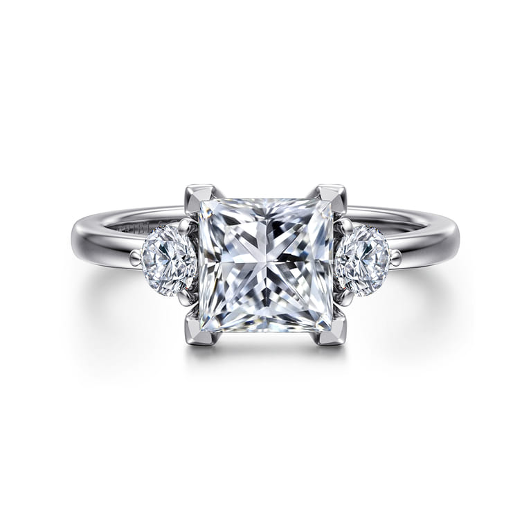 Adeline - 14K White Gold Princess Cut Three Stone Diamond Engagement Ring - 0.35 ct - Shot 1