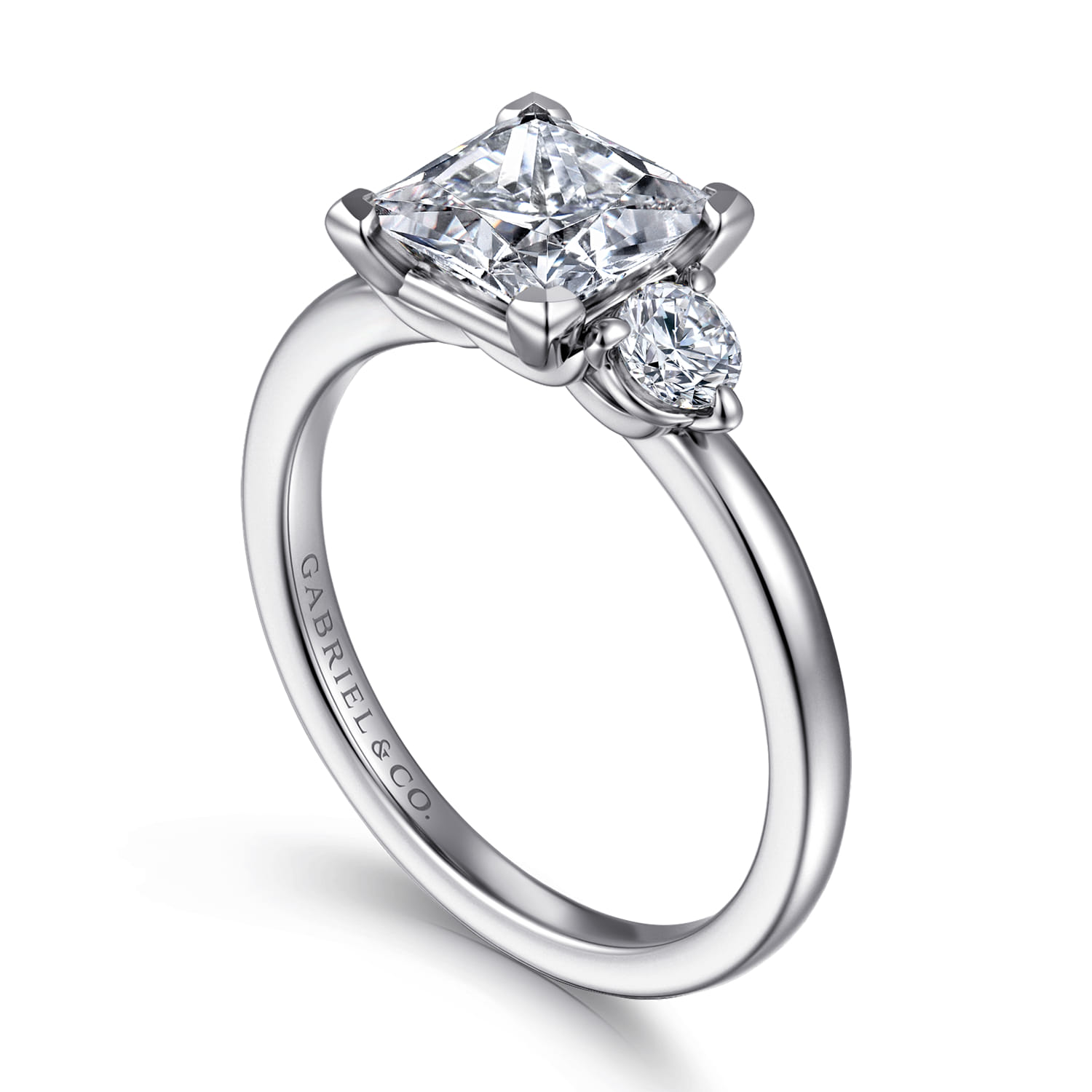 Adeline - 14K White Gold Princess Cut Three Stone Diamond Engagement Ring - 0.35 ct - Shot 2