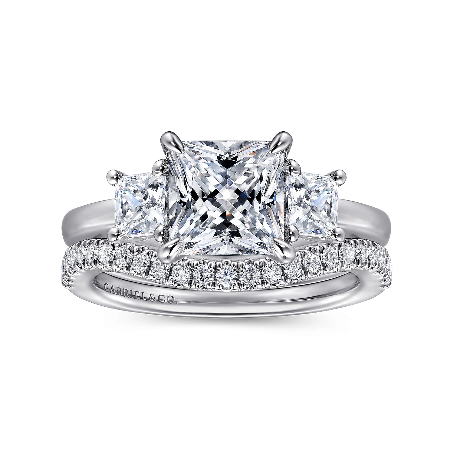 Antonia - 14K White Gold Princess Cut Three Stone Diamond Engagement Ring - 0.5 ct - Shot 4