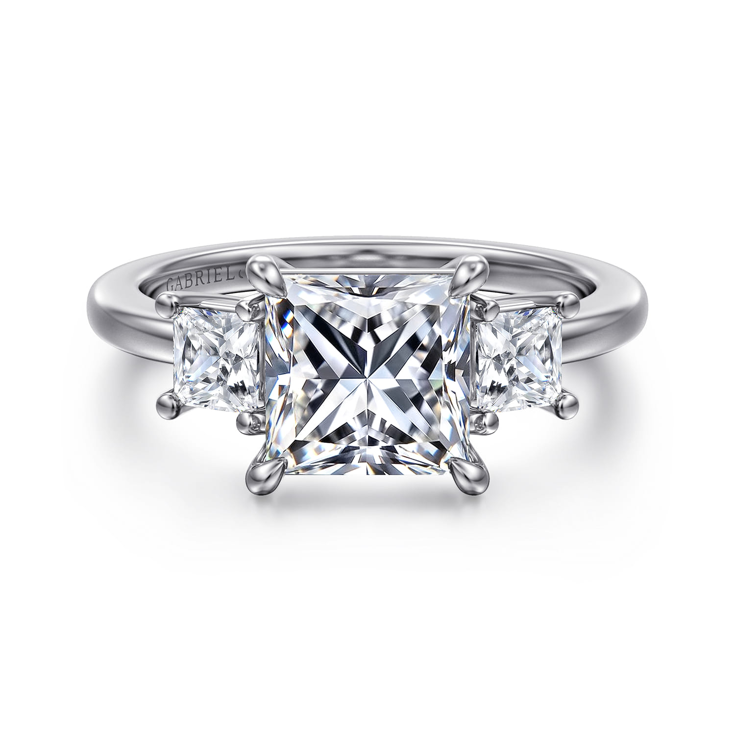 Antonia - 14K White Gold Princess Cut Three Stone Diamond Engagement Ring - 0.5 ct - Shot 1