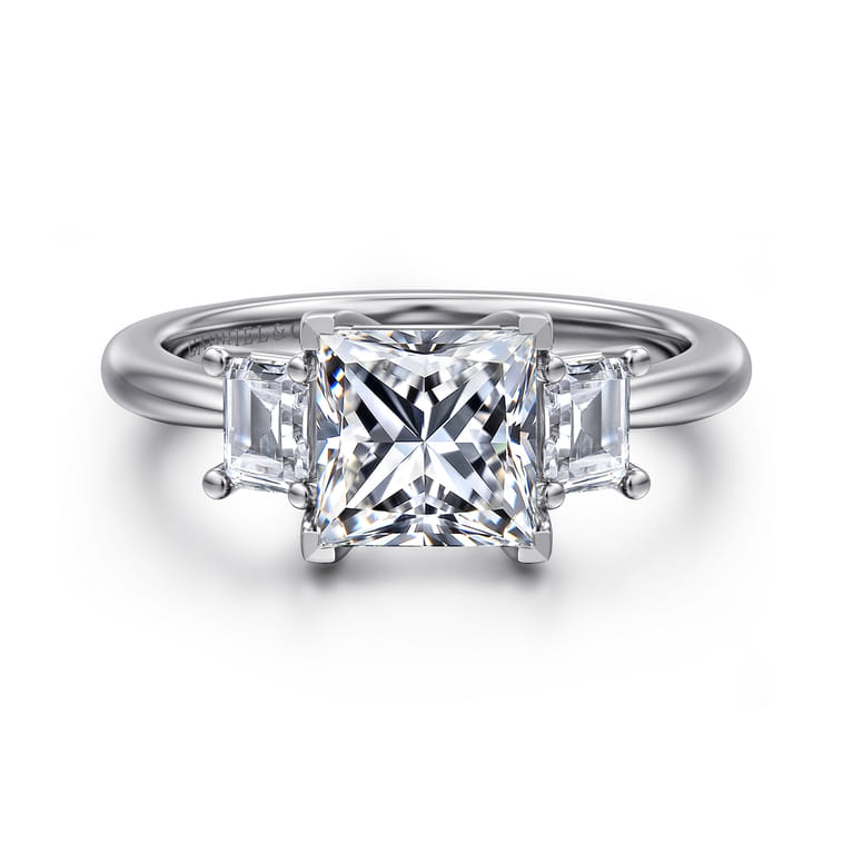 Stephi - 14K White Gold Princess Cut Three Stone Diamond Engagement Ring - 0.5 ct - Shot 1