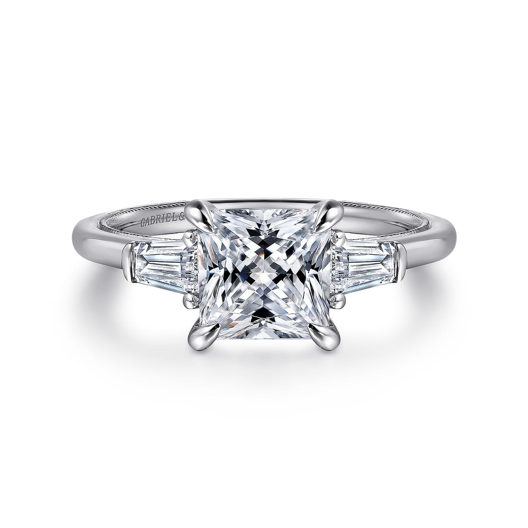 Princess Cut Stone Ring in 14k White Gold Gabriel Co