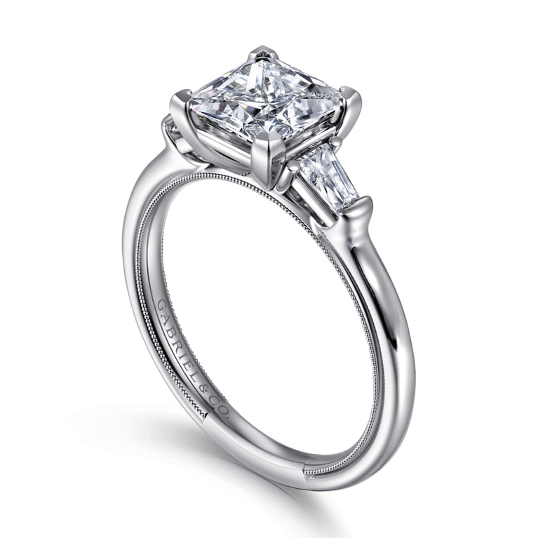 Louann - 14K White Gold Princess Cut Three Stone Diamond Engagement Ring - 0.3 ct - Shot 3