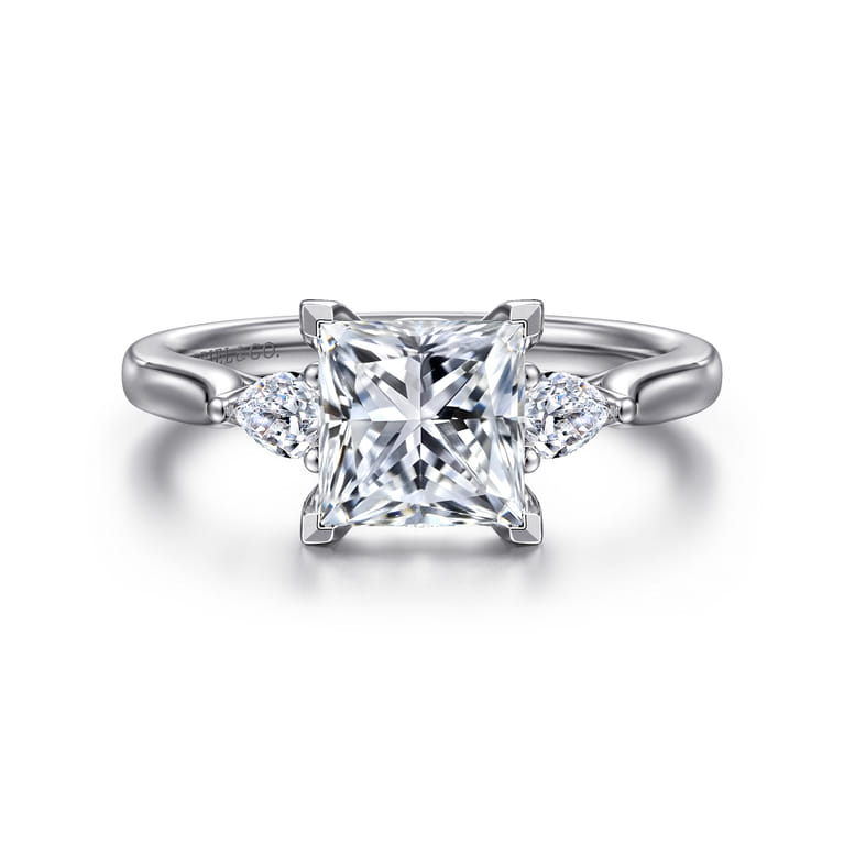 Reema - 14K White Gold Princess Cut Three Stone Lotus Diamond Engagement Ring - 0.24 ct - Shot 1
