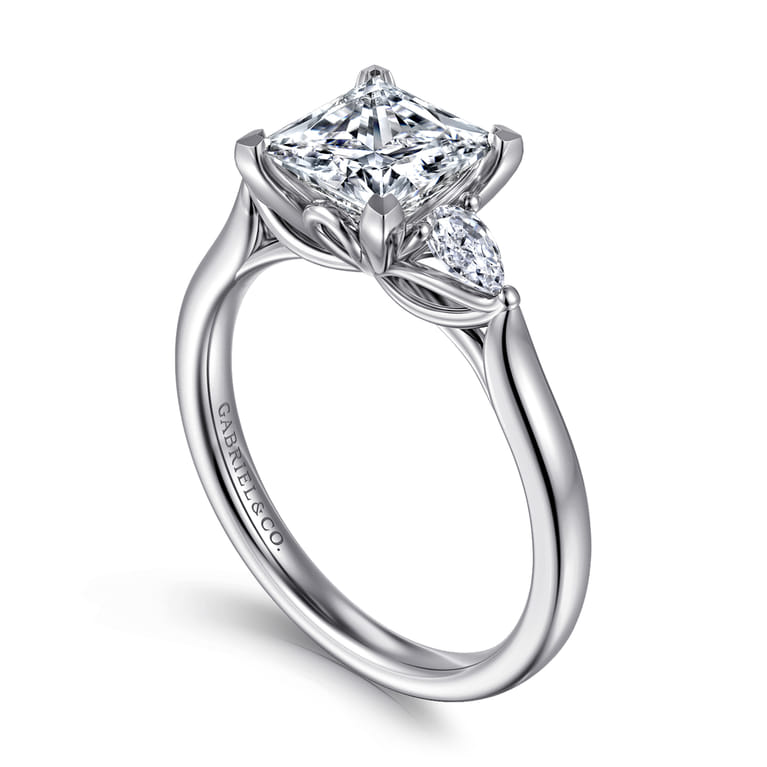 Reema - 14K White Gold Princess Cut Three Stone Lotus Diamond Engagement Ring - 0.24 ct - Shot 3
