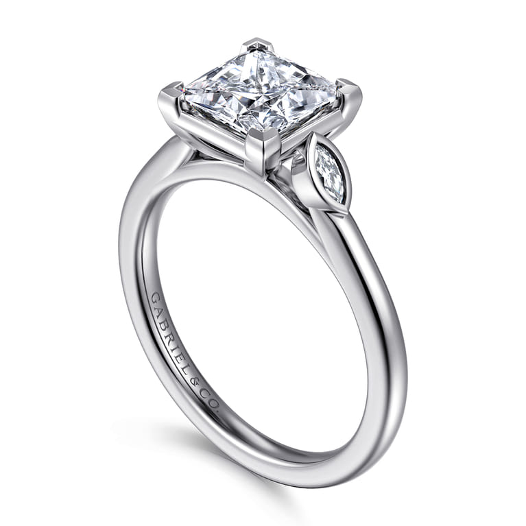 Charli - 14K White Gold Bezel Prong Princess Cut Three Stone Diamond Engagement Ring - 0.1 ct - Shot 3