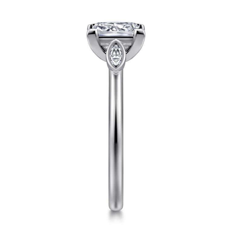 Charli - 14K White Gold Bezel Prong Princess Cut Three Stone Diamond Engagement Ring - 0.1 ct - Shot 4