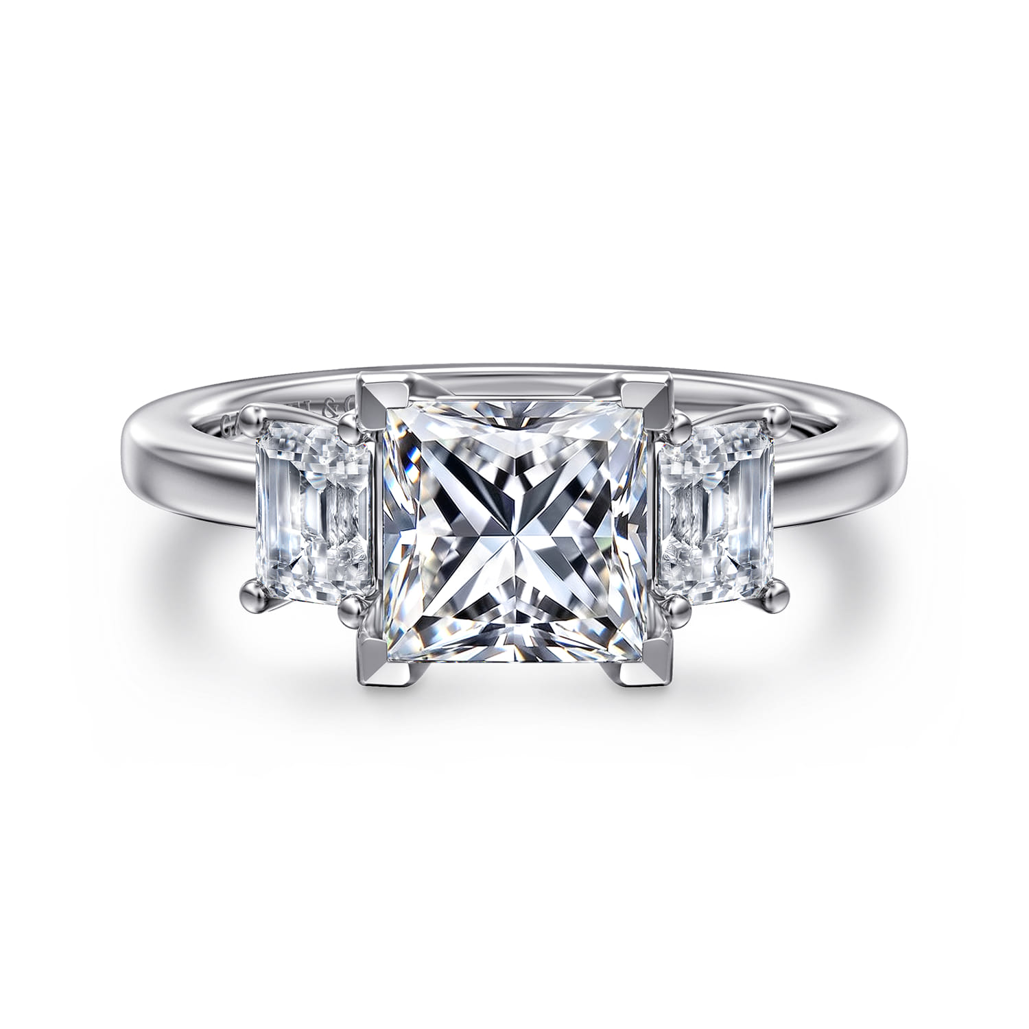 Stephi - 14K White Gold Princess Cut Three Stone Diamond Engagement Ring - 0.6 ct - Shot 1