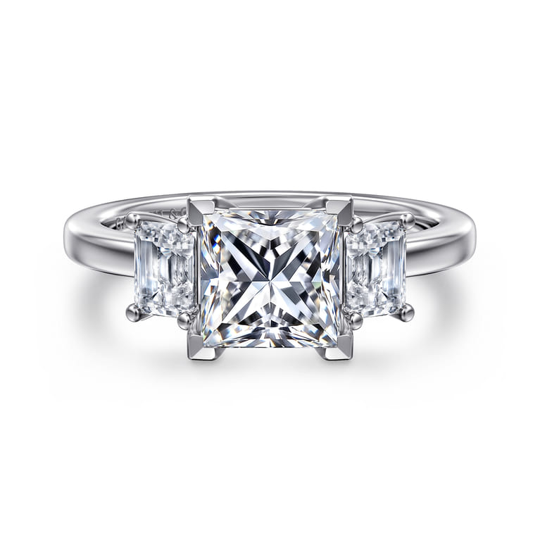 Stephi - 14K White Gold Princess Cut Three Stone Diamond Engagement Ring - 0.6 ct - Shot 1