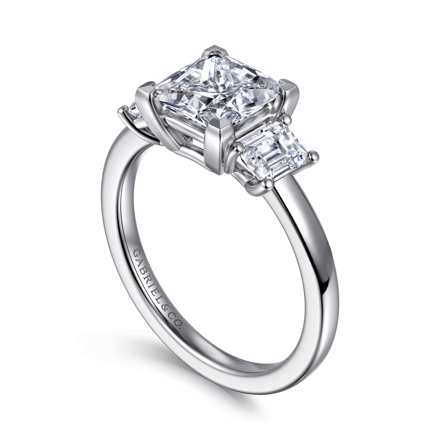 Stephi - 14K White Gold Princess Cut Three Stone Diamond Engagement Ring - 0.6 ct - Shot 3