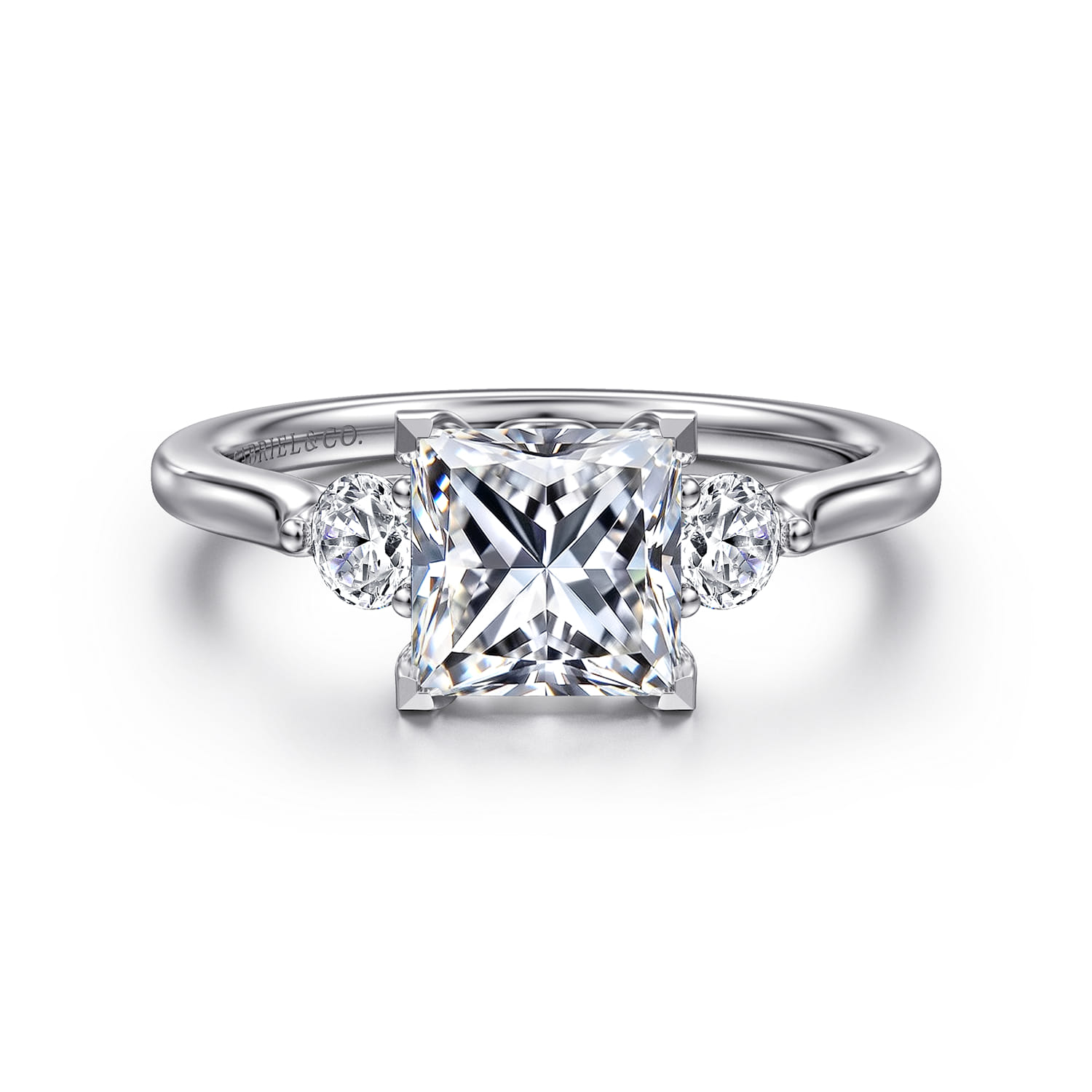 Madison - 14K White Gold Princess Cut Three Stone Lotus Diamond Engagement Ring - 0.3 ct - Shot 1