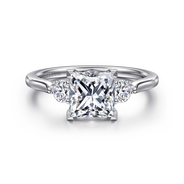 Madison - 14K White Gold Princess Cut Three Stone Lotus Diamond Engagement Ring - 0.3 ct - Shot 1