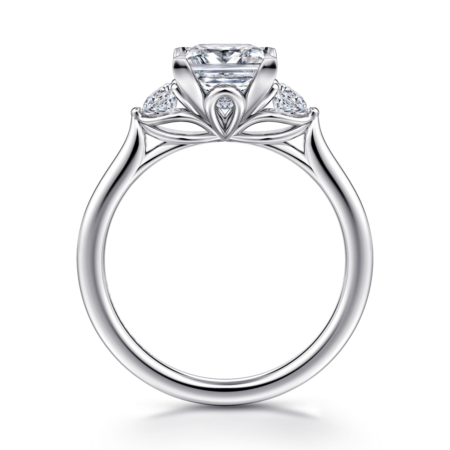 Madison - 14K White Gold Princess Cut Three Stone Lotus Diamond Engagement Ring - 0.3 ct - Shot 2