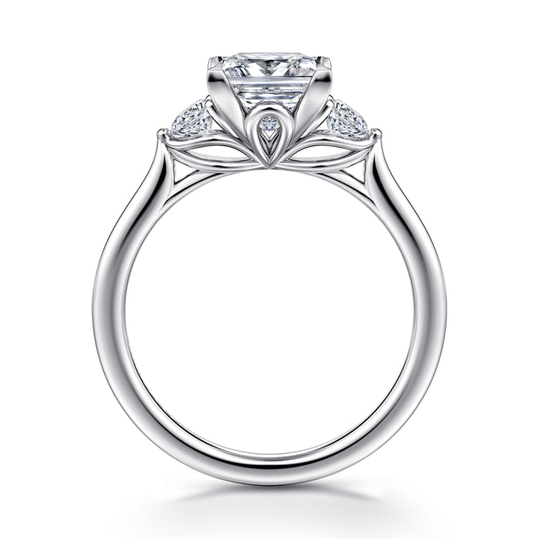Madison - 14K White Gold Princess Cut Three Stone Lotus Diamond Engagement Ring - 0.3 ct - Shot 2