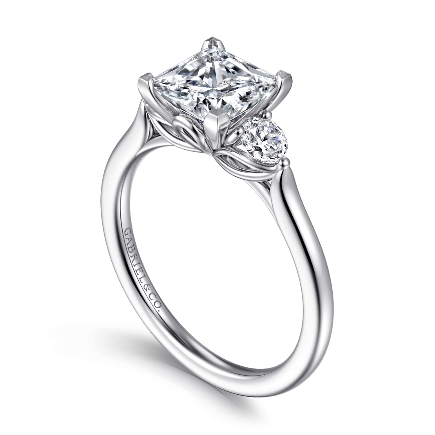 Madison - 14K White Gold Princess Cut Three Stone Lotus Diamond Engagement Ring - 0.3 ct - Shot 3
