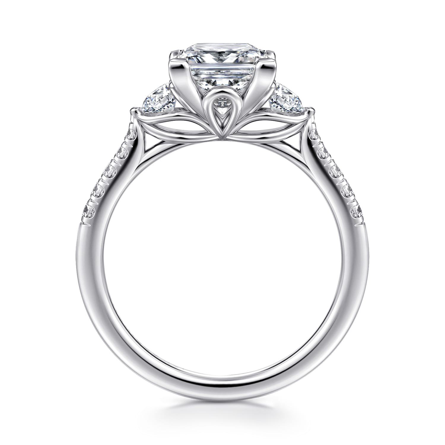 Moon - 14K White Gold Princess Cut Three Stone Lotus Diamond Engagement Ring - 0.4 ct - Shot 2