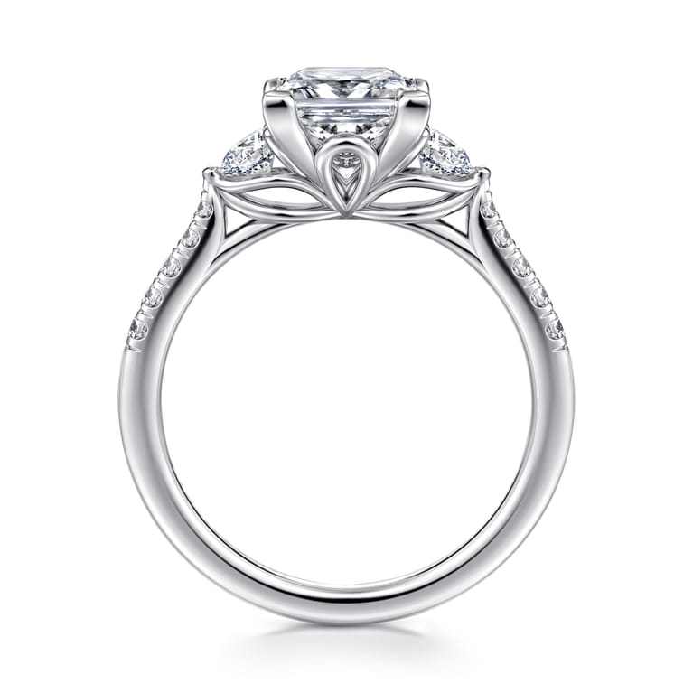 Moon - 14K White Gold Princess Cut Three Stone Lotus Diamond Engagement Ring - 0.4 ct - Shot 2