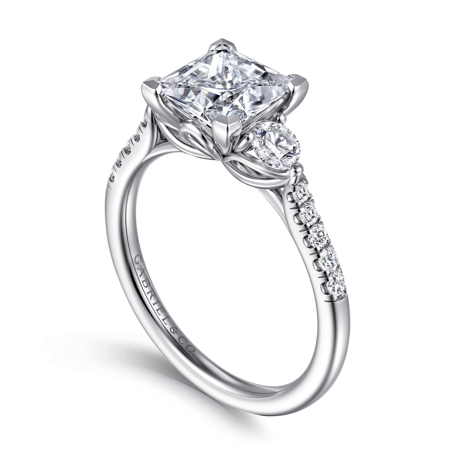 Moon - 14K White Gold Princess Cut Three Stone Lotus Diamond Engagement Ring - 0.4 ct - Shot 3