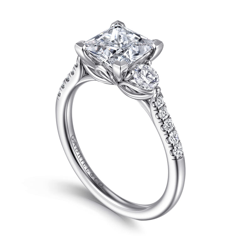 Moon - 14K White Gold Princess Cut Three Stone Lotus Diamond Engagement Ring - 0.4 ct - Shot 3