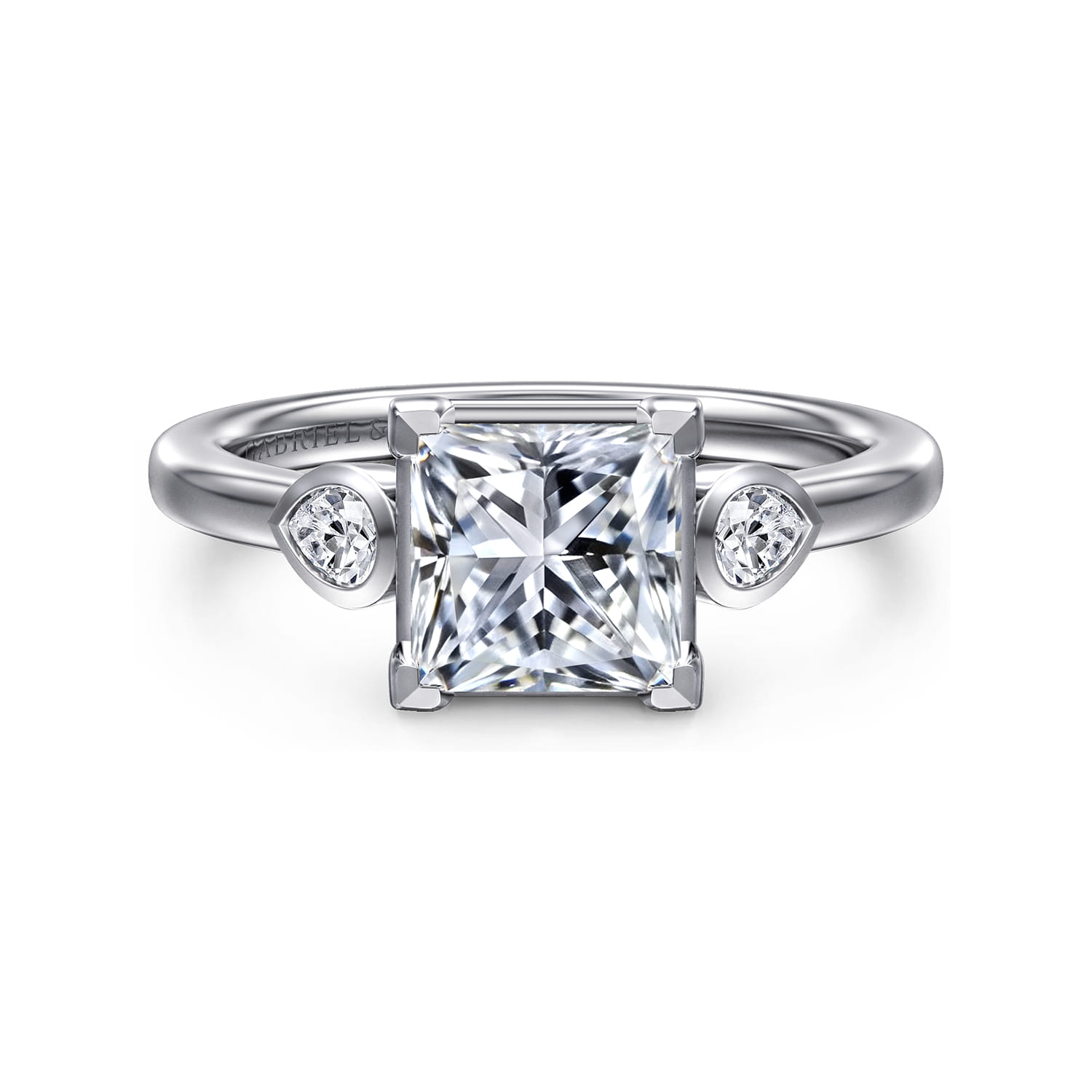 Ebony - 14K White Gold Princess Cut Three Stone Diamond Engagement Ring - 0.19 ct - Shot 1