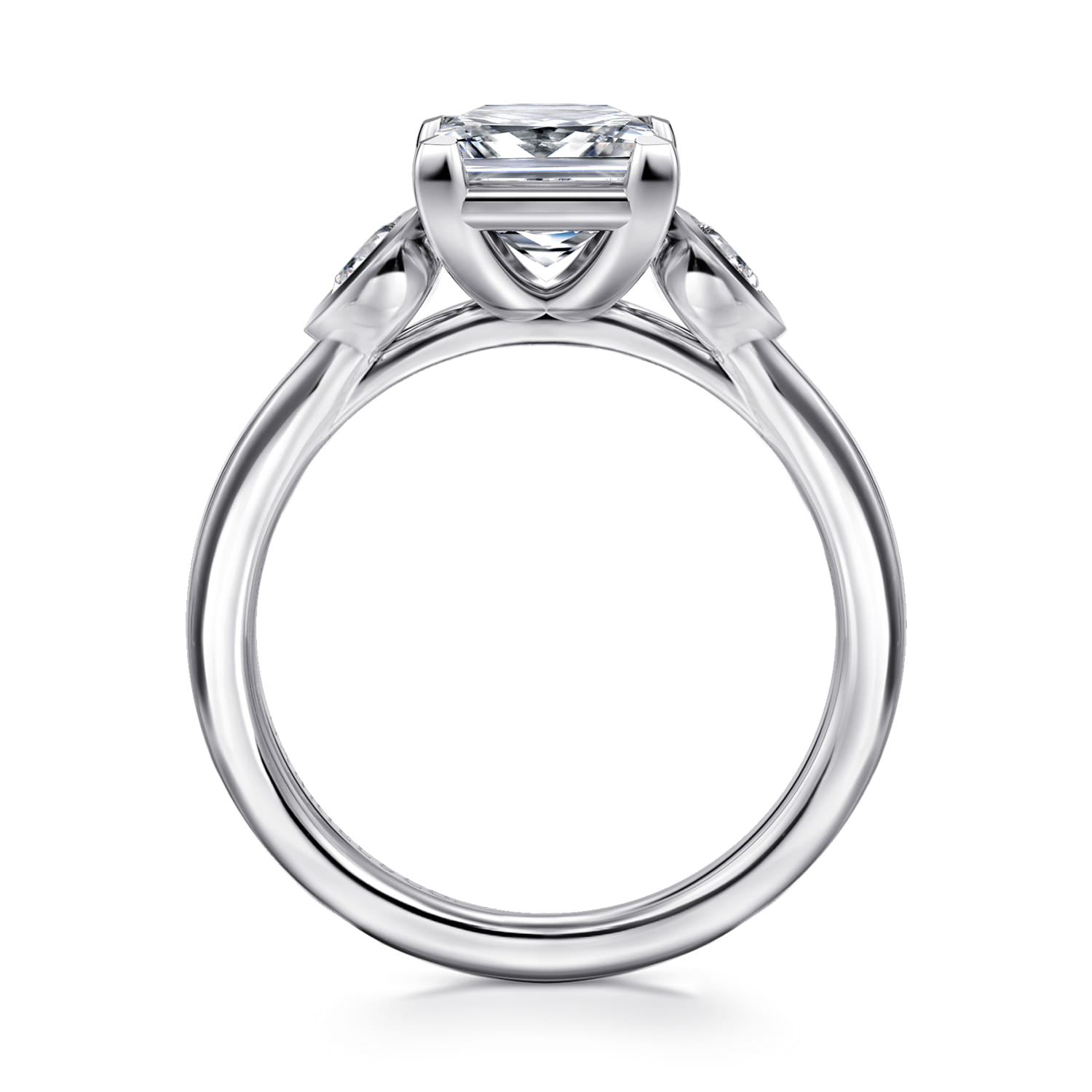 Ebony - 14K White Gold Princess Cut Three Stone Diamond Engagement Ring - 0.19 ct - Shot 2