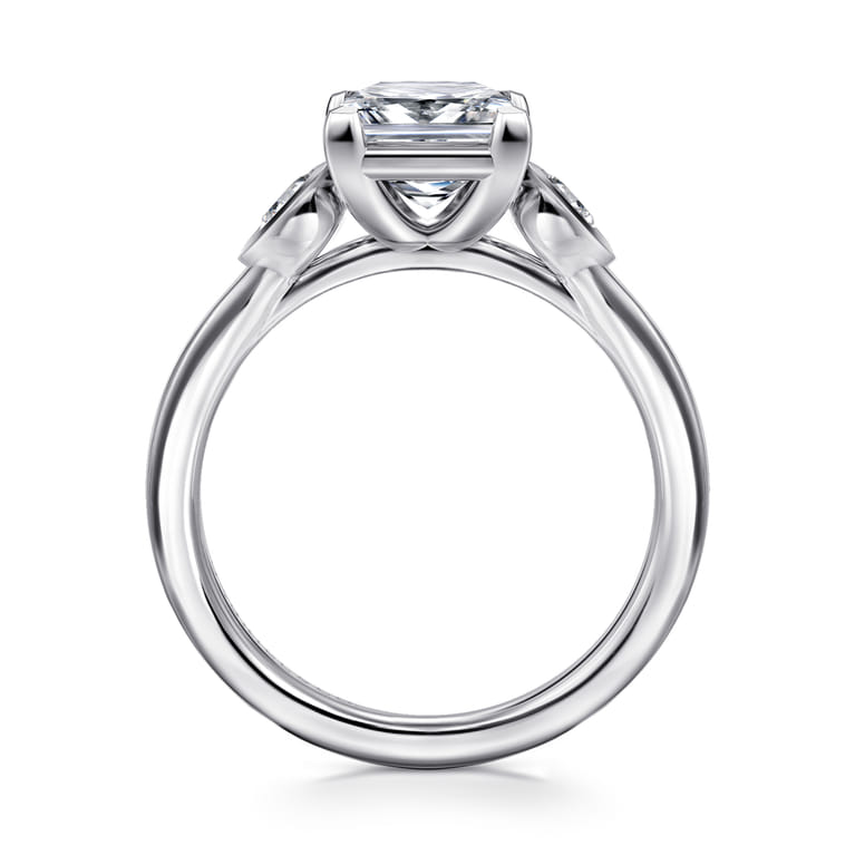 Ebony - 14K White Gold Princess Cut Three Stone Diamond Engagement Ring - 0.19 ct - Shot 2