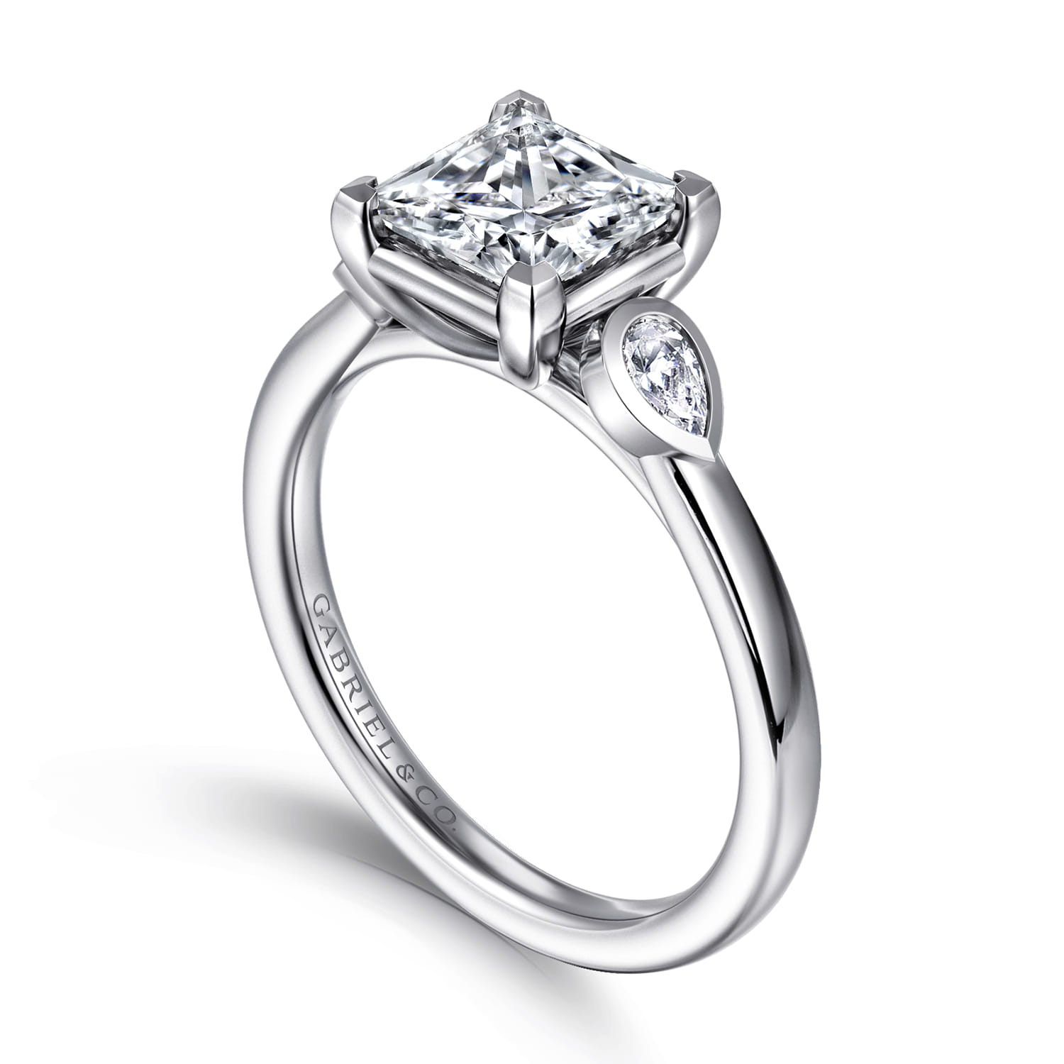 Ebony - 14K White Gold Princess Cut Three Stone Diamond Engagement Ring - 0.19 ct - Shot 3