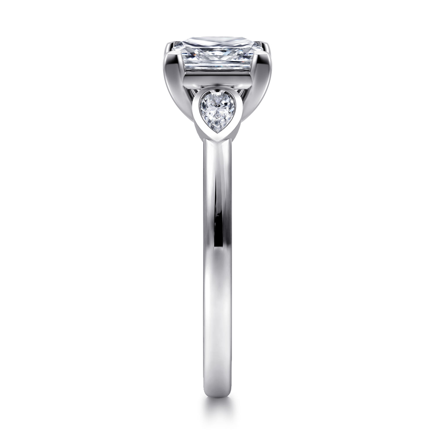 Ebony - 14K White Gold Princess Cut Three Stone Diamond Engagement Ring - 0.19 ct - Shot 4