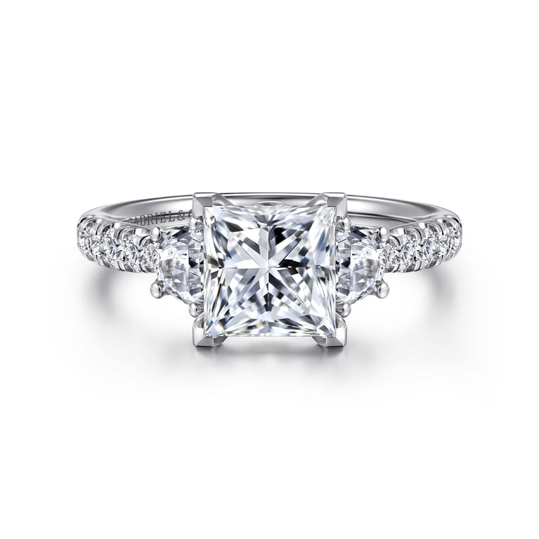 Dee - 14K White Gold Princess Cut Three Stone Lotus Diamond Engagement Ring - 0.6 ct - Shot 1