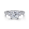 Dee - 14K White Gold Princess Cut Three Stone Lotus Diamond Engagement Ring - 0.6 ct
