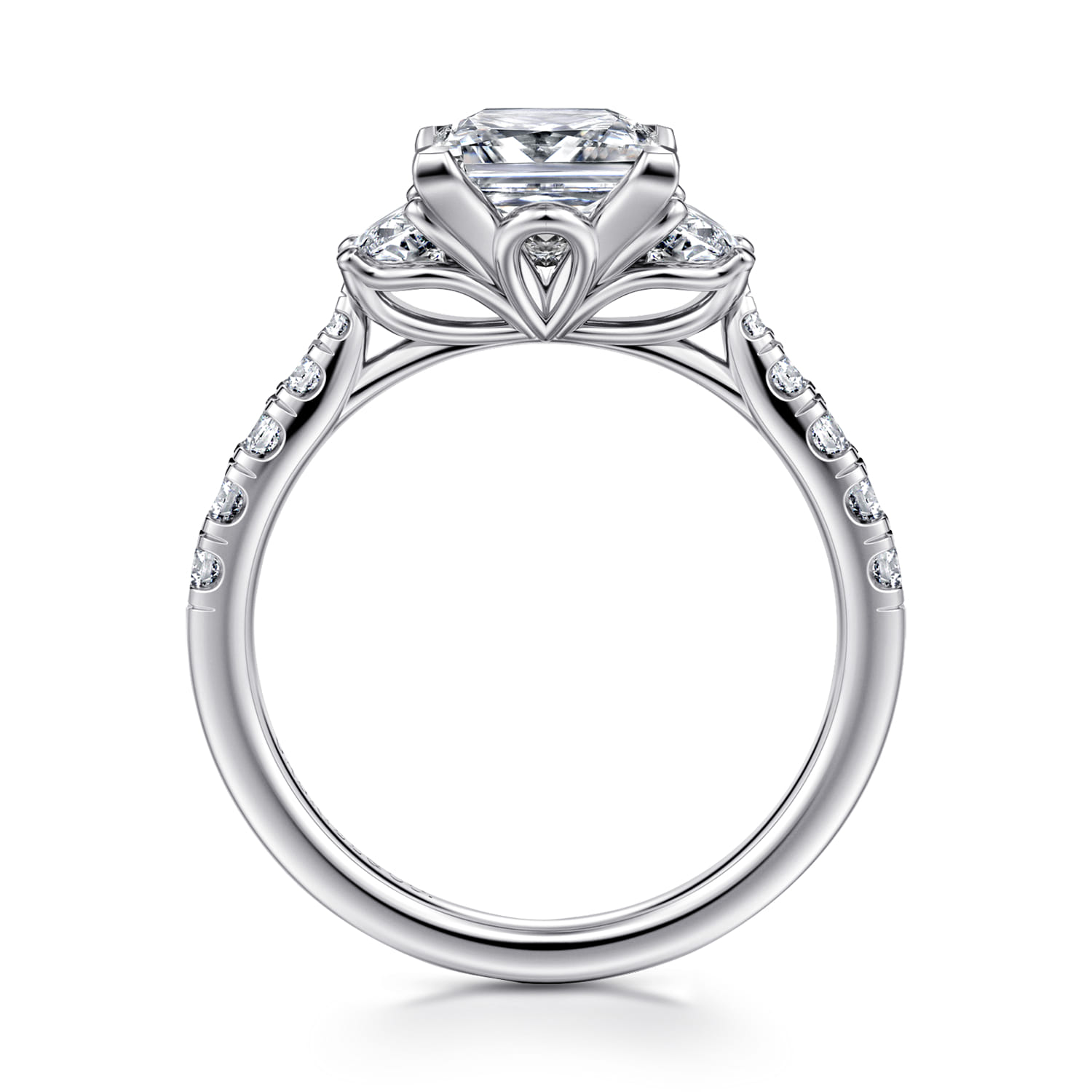 Dee - 14K White Gold Princess Cut Three Stone Lotus Diamond Engagement Ring - 0.6 ct - Shot 2