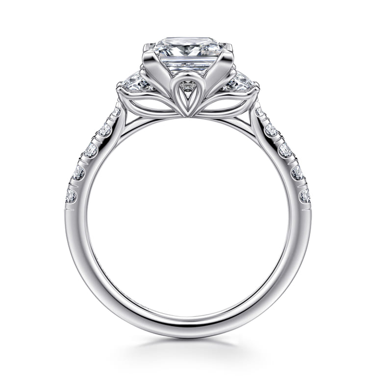 Dee - 14K White Gold Princess Cut Three Stone Lotus Diamond Engagement Ring - 0.6 ct - Shot 2